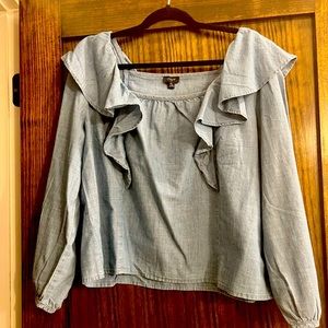J. Crew Chambray Ruffle Top Size XL